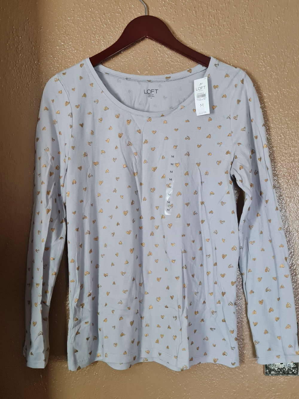 LOFT Long-Sleeve Top with Gold Heart Print